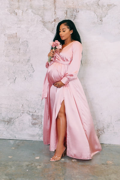 Luxury Pink Maternity Wrap Gown ...